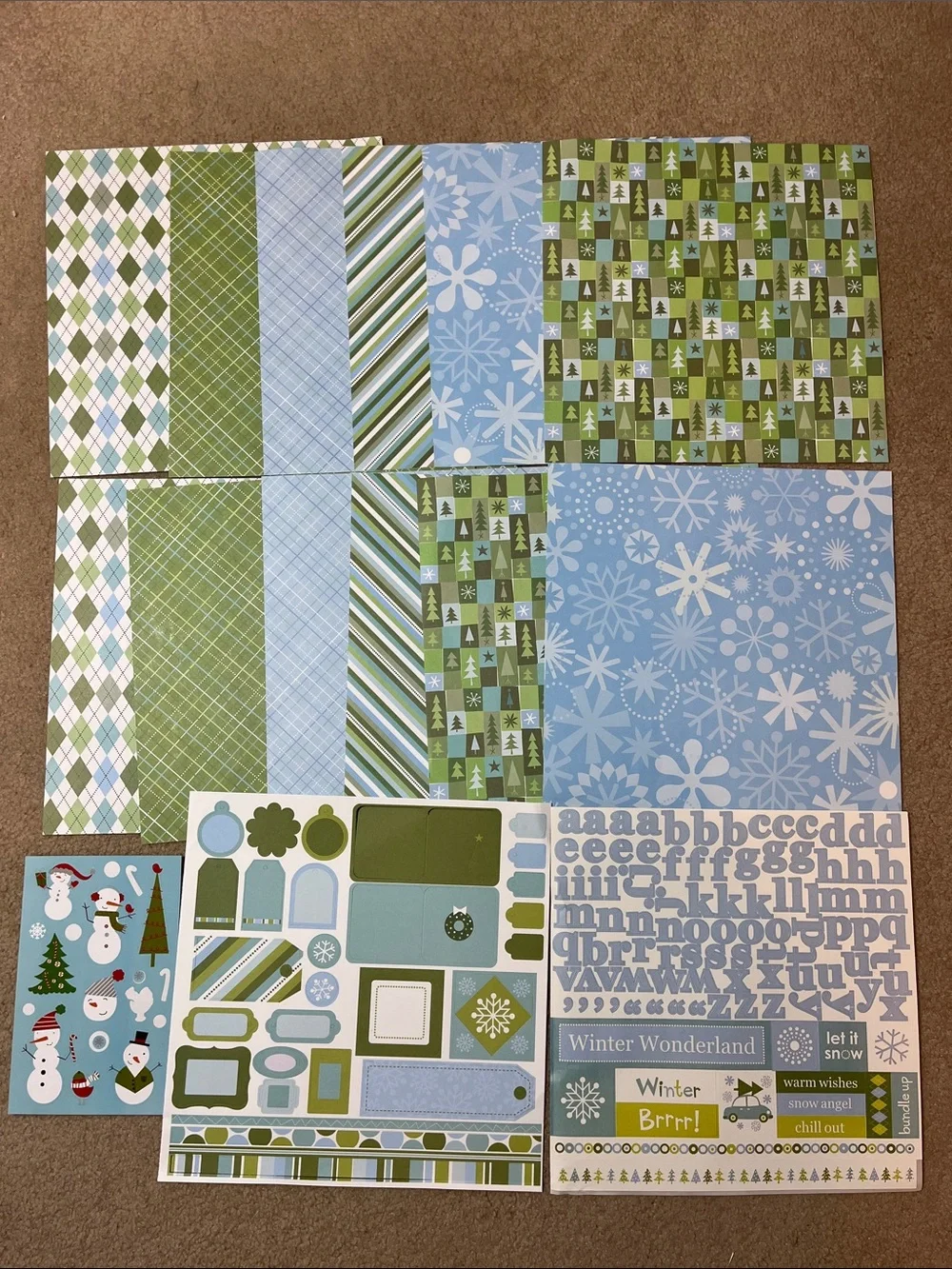 Christmas Holiday Scrapbook Bundle | Blue Green Paper Die Cuts & Stickers